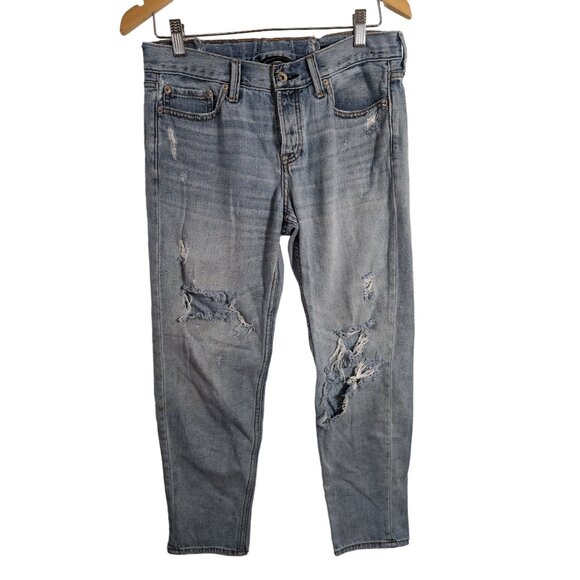 Abercrombie Fitch Jeans Womens 27 Boyfriend Straight Destroyed Grunge Button Fly - Picture 1 of 14